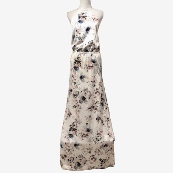Show Me Your Mumu Halter Max Dress Small White Pink Floral Women Elastic Waist - Picture 1 of 5